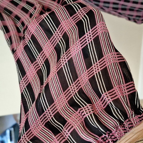 Ganni Georgette Check Long sleeve crepe wrap dress SZ 40 - Picture 7 of 16